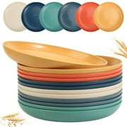 12 PACK 8 Inch Lightweight Wheat Straw Plates, Microwave and Dishwasher Safe BPA Free and Healthy Wheat Straw Plates, Unbreakable Deep Dinner Plates
